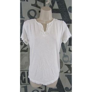 Eddie Bauer Women Large White Heather Embroidered V-Neck Knit Top Cotton Stretch